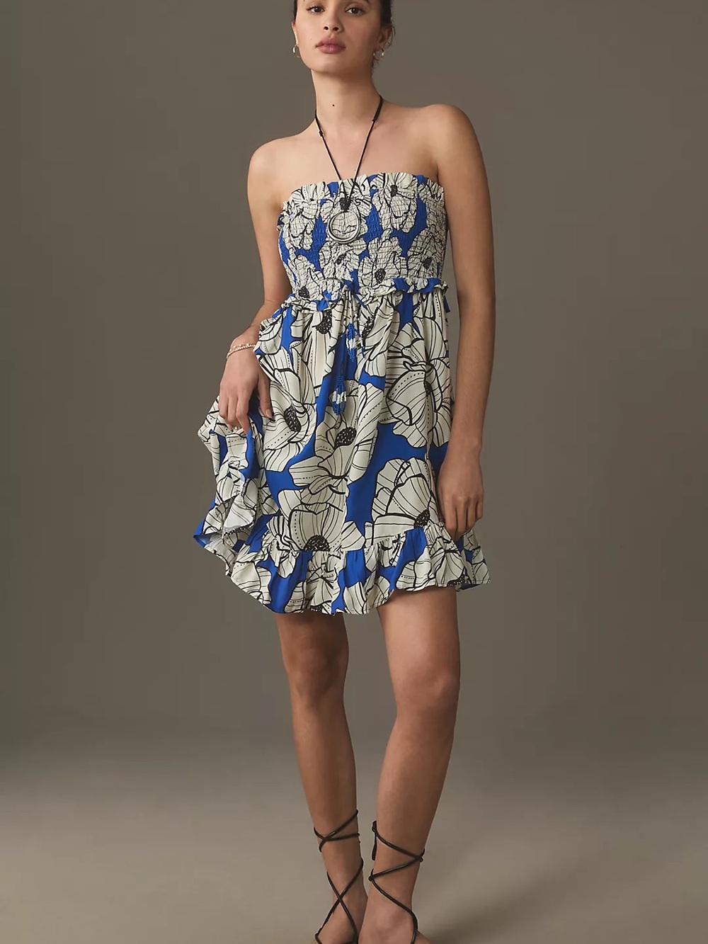 Farm Rio x Anthropologie Strapless Smocked Ruffle Mini Dress, Size S